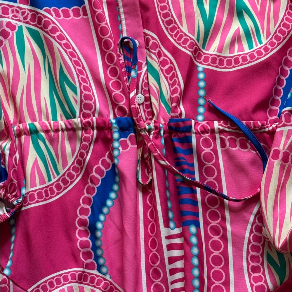 Vibrant Pink and Blue Long Sleeve Dress - Picture 5 of 8